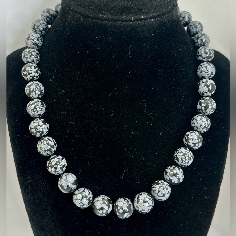 WHITNEY KELLY Sterling Silver Large Snowflake Obsidian Beaded Necklace QVC
